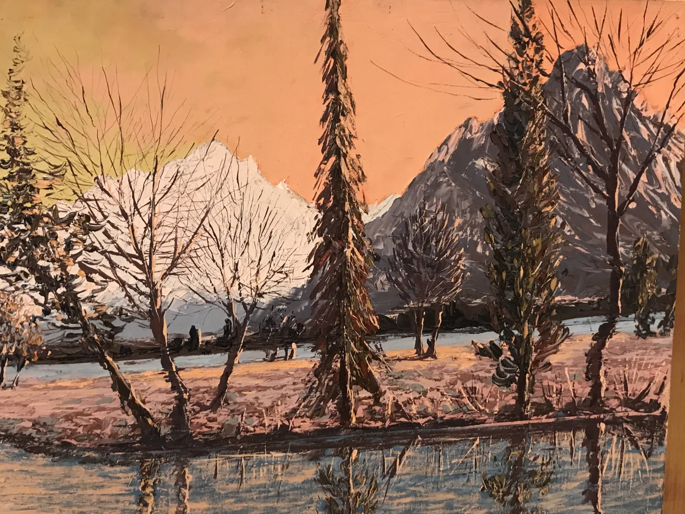 antique painting crispino showing mountains and trees in a landscape