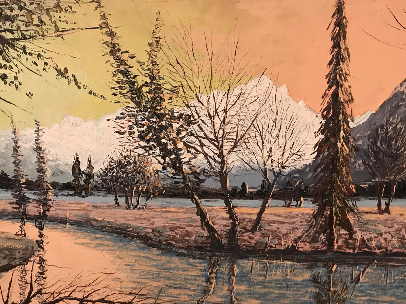 pintura crispino de un paisaje con montañas y árboles