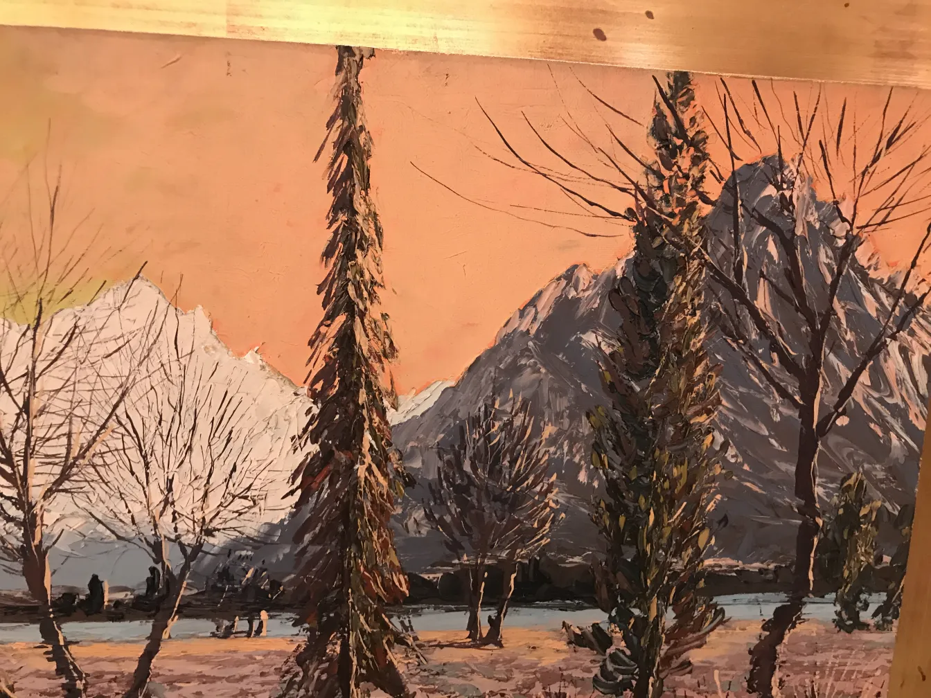 Pintura antiga Crispino de paisagem montanhosa com árvores