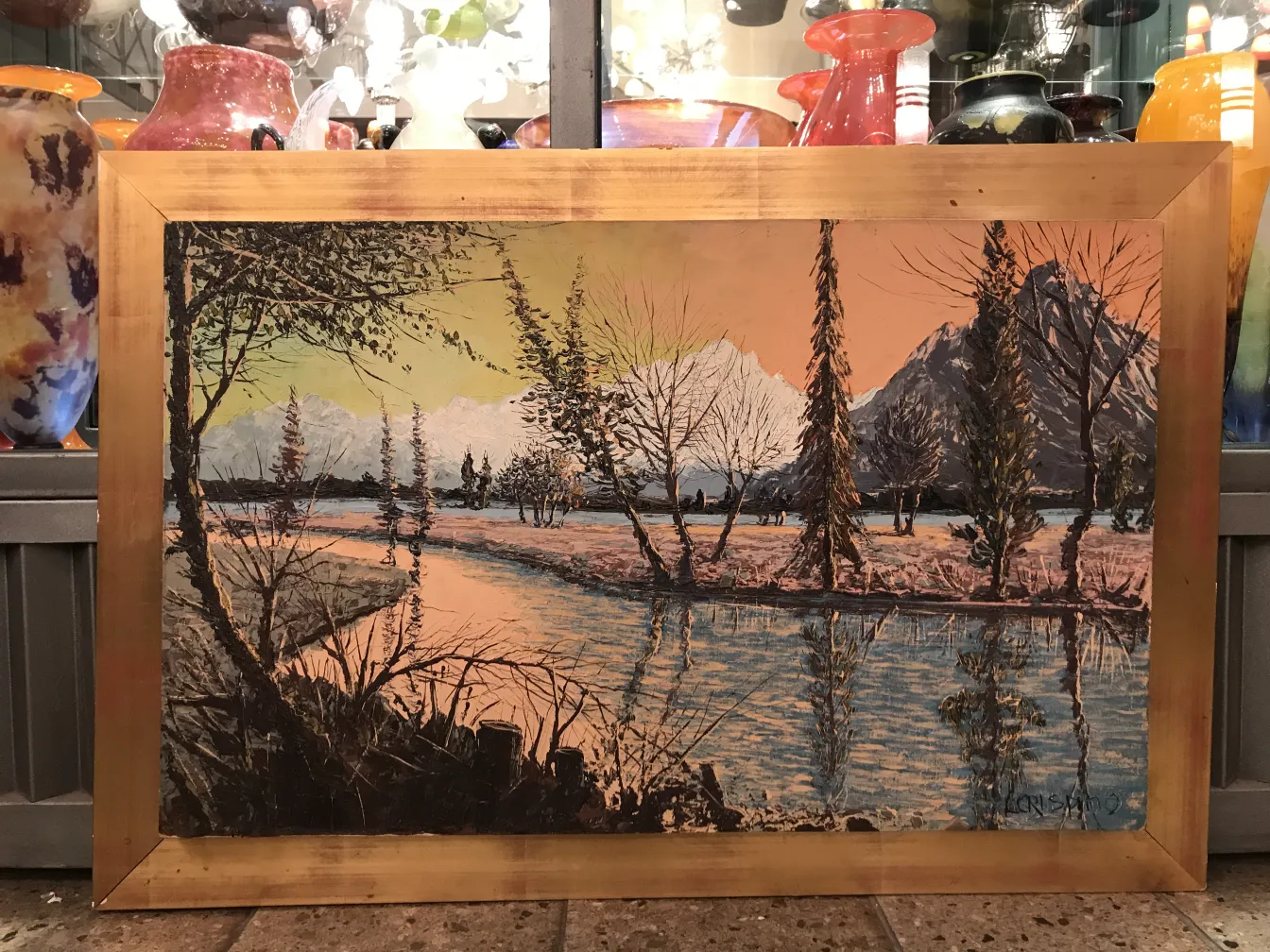 Peinture Crispino représentant un paysage avec des arbres et de l'eau