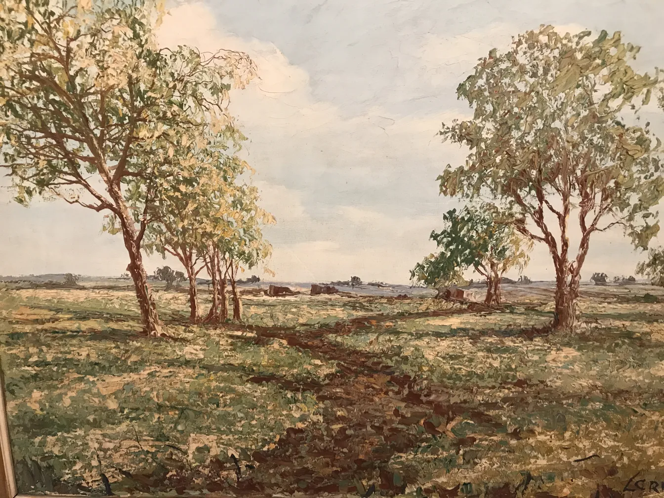 antikes gemälde crispino landschaft mit grünen bäumen