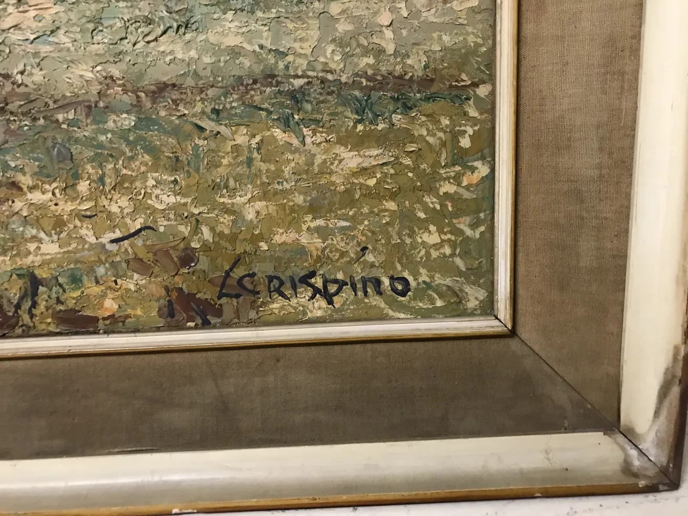 クリスピーノの署名入り古い絵画、自然なトーン