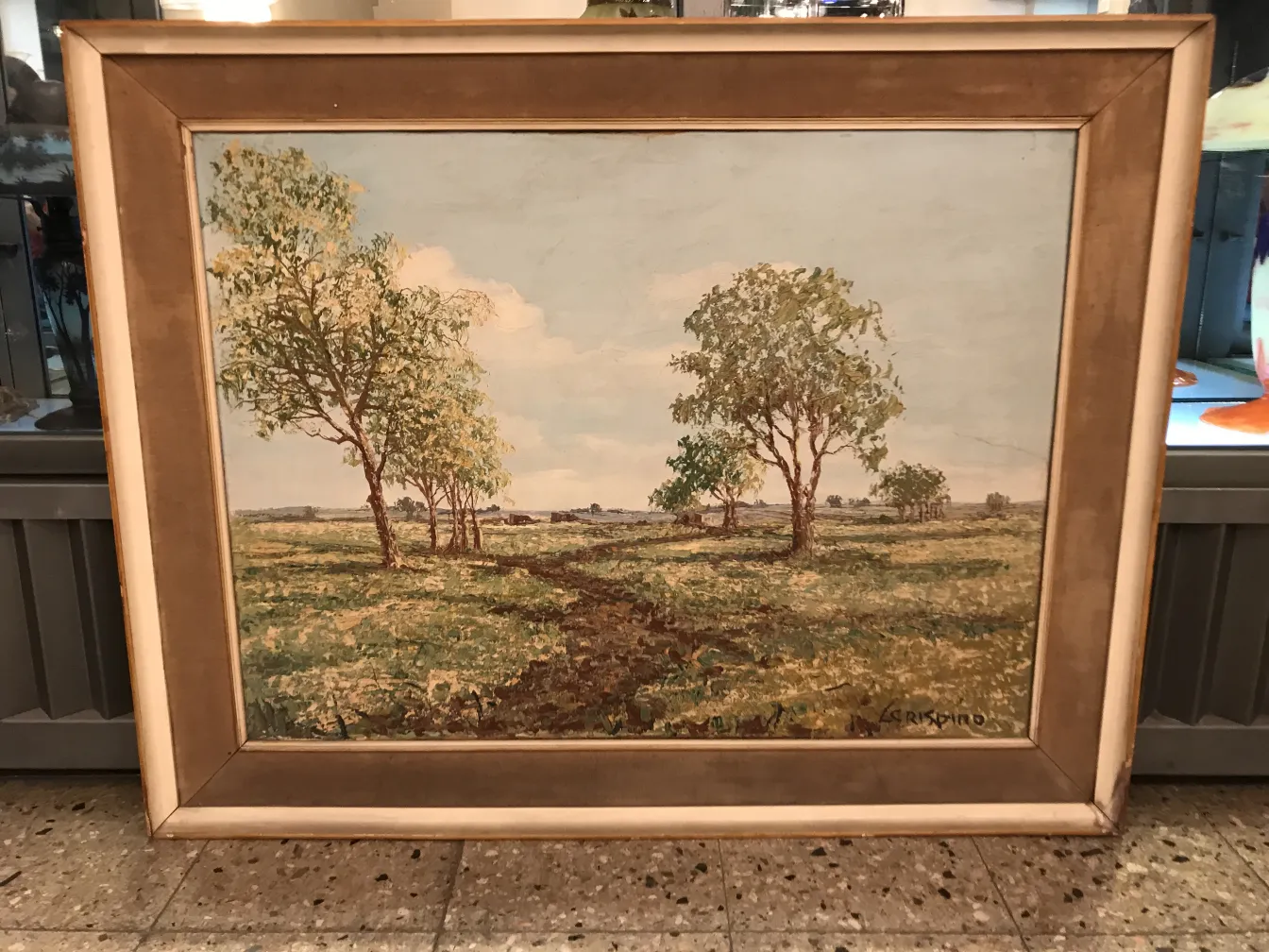 Crispinoの古い絵画で緑の風景と木々