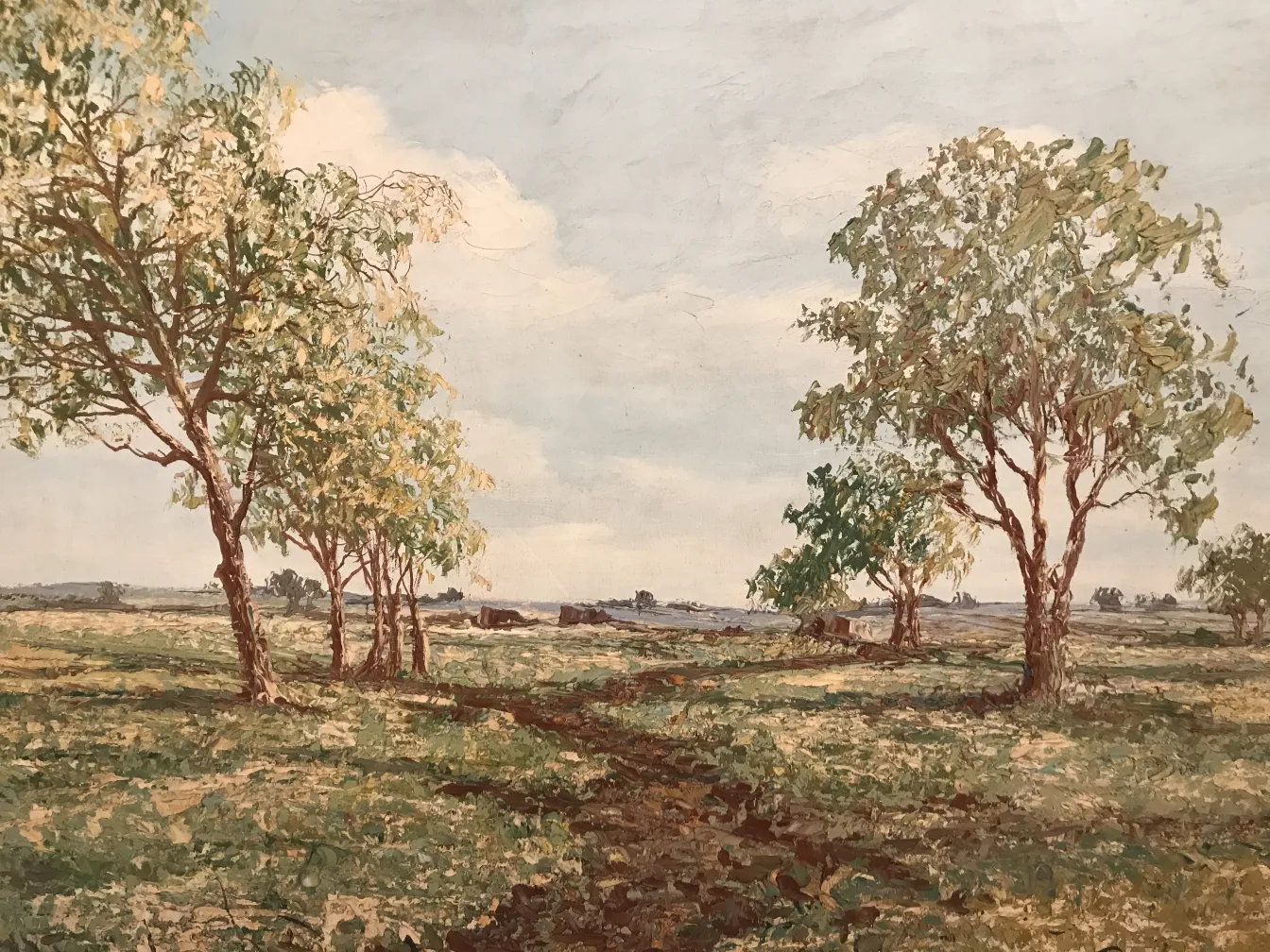 antique painting crispino featuring trees and sky