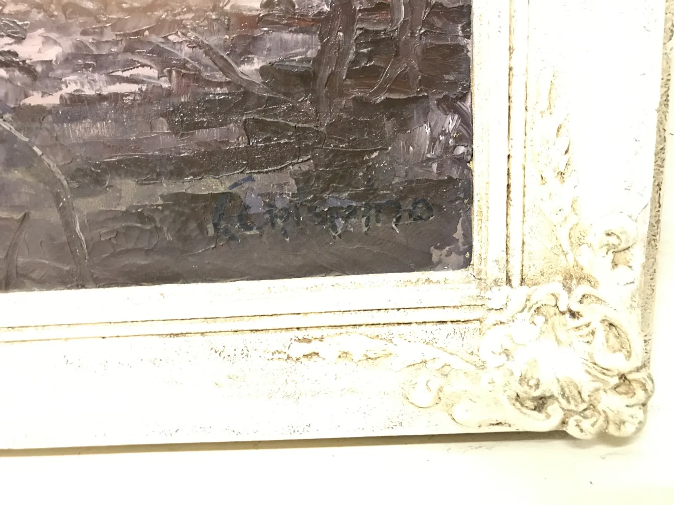 Antikes Crispino-Gemälde mit dekorativem Rahmen und Details