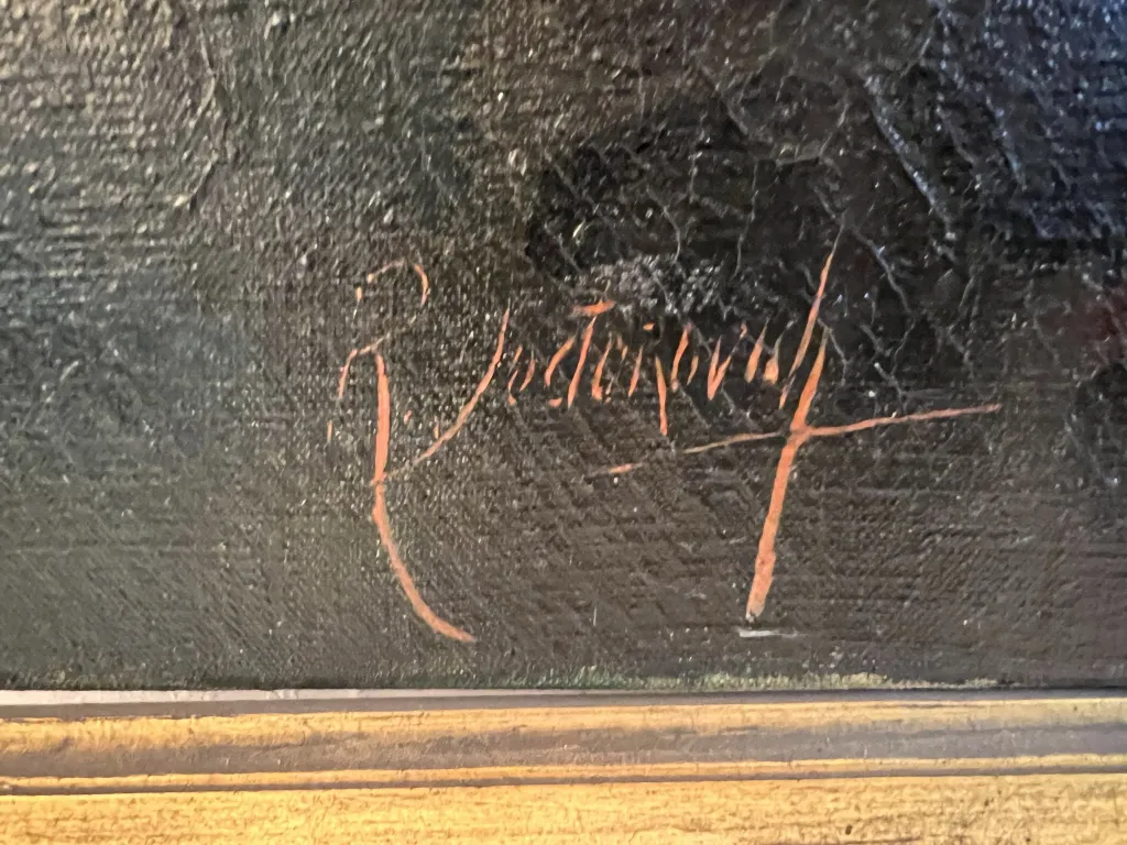 Alte Malerei mit Signaturdetails auf der Oberfläche