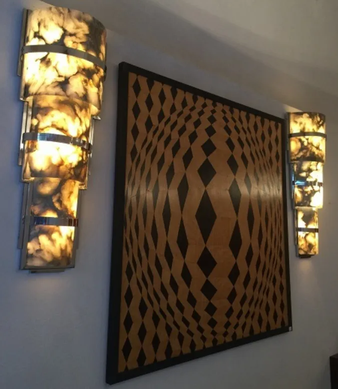 antique marquetry with abstract design on the wall