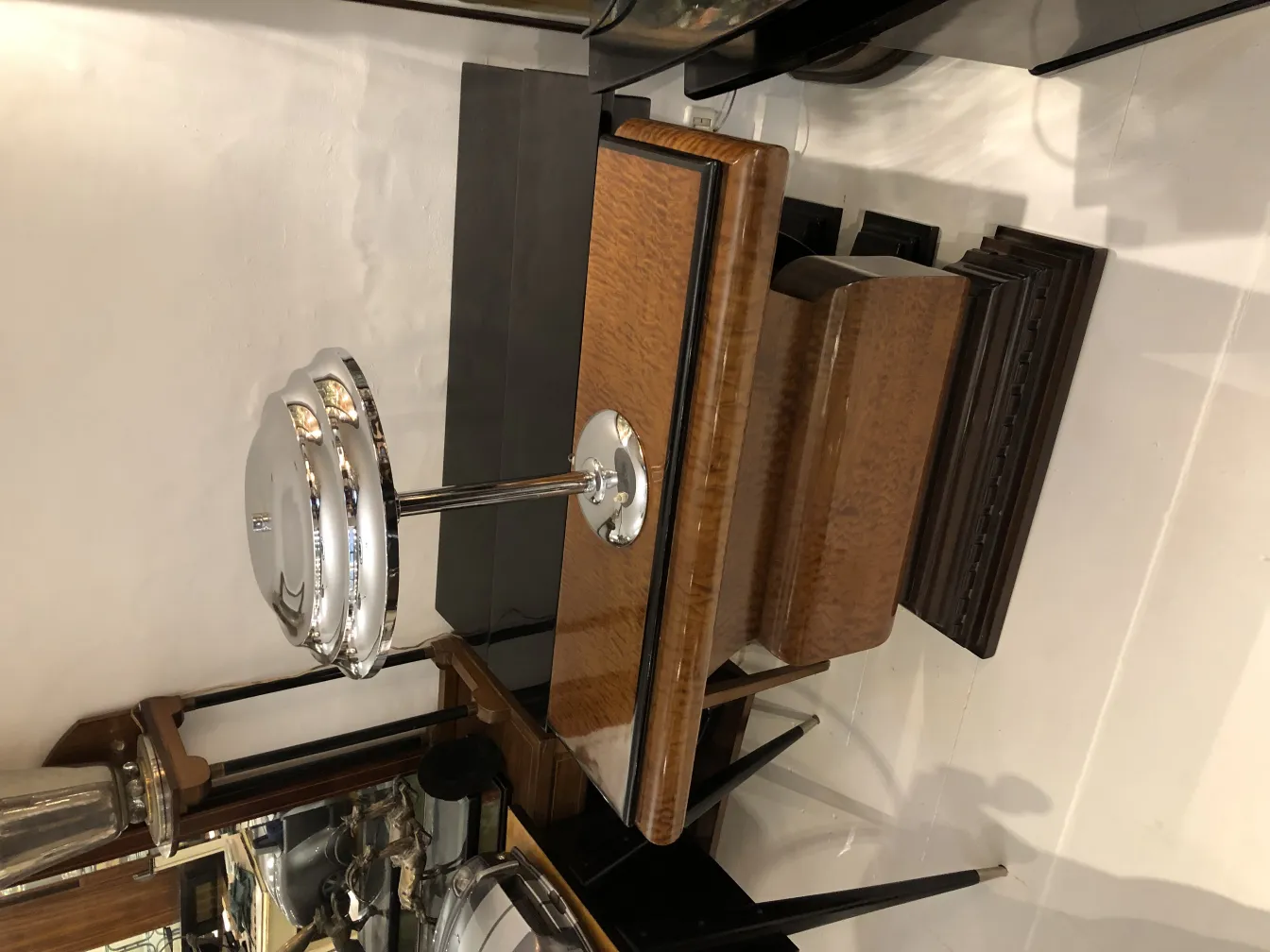 two antique table lamps, chrome base, set in an elegant environment