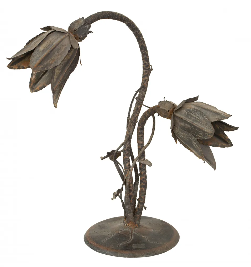 two antique table lamps with decorative floral design