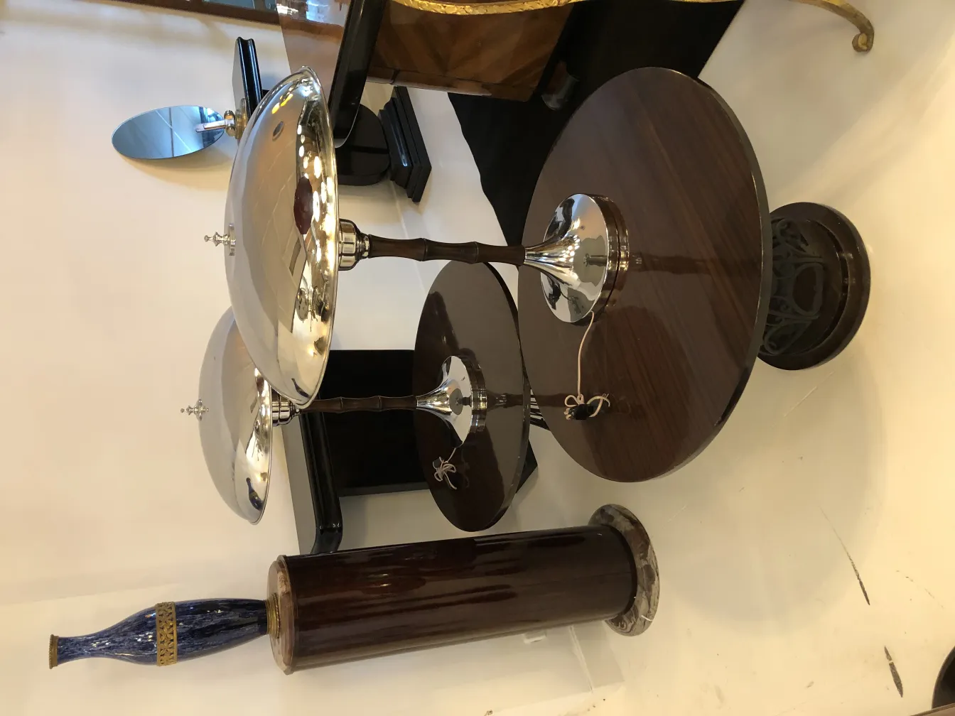 two elegant antique table lamps with decorative bases