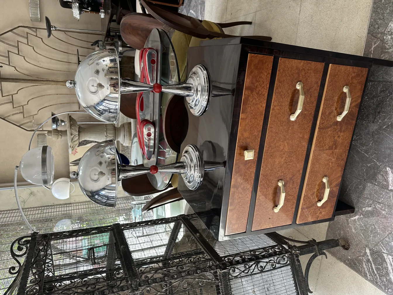 two antique table lamps with elegant design, cozy atmosphere