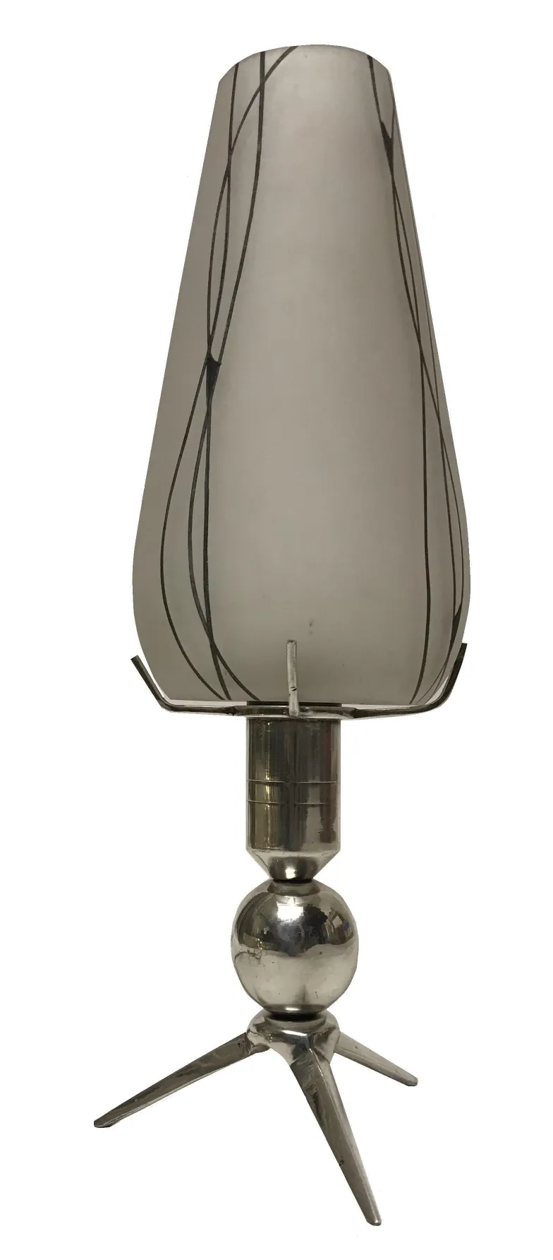 구형 받침대와 패턴이 있는 갓이 있는 2개의 골동품 테이블 램프