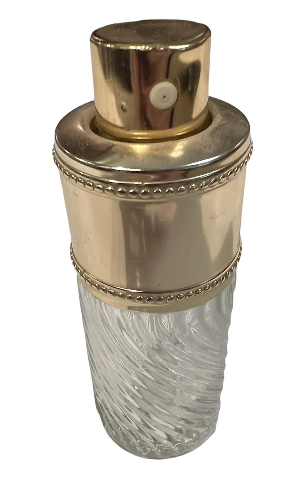 زجاجة عطر قديمة مع زخارف ذهبية وخطوط