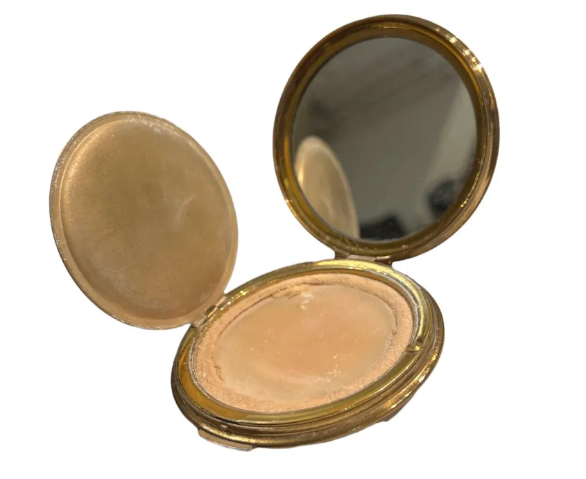 antique compact with mirror, powder for cheeks