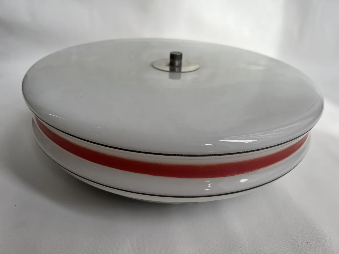 antique round ceiling light with colored details