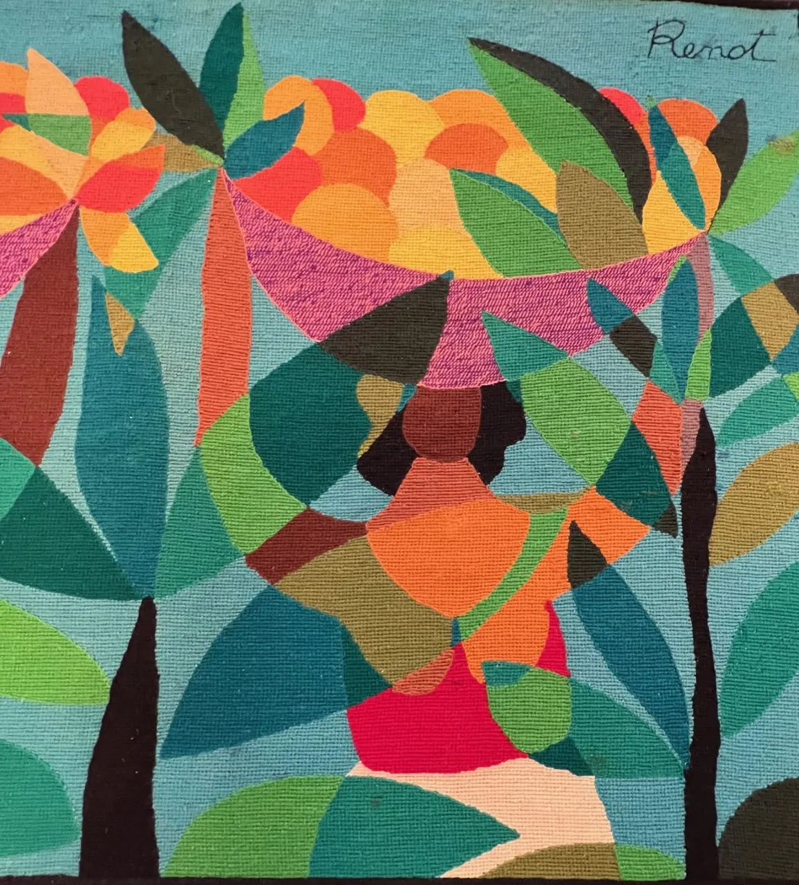 tapisserie antique avec des couleurs vives représentant la nature