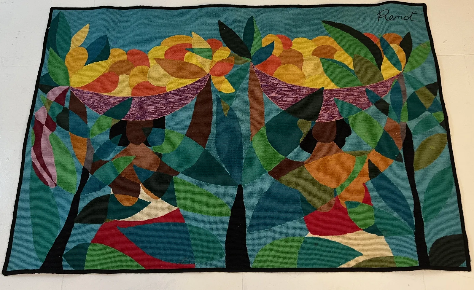 نسيج جداري قديم بألوان نابضة وتأليف مجرد، بيئة فنية