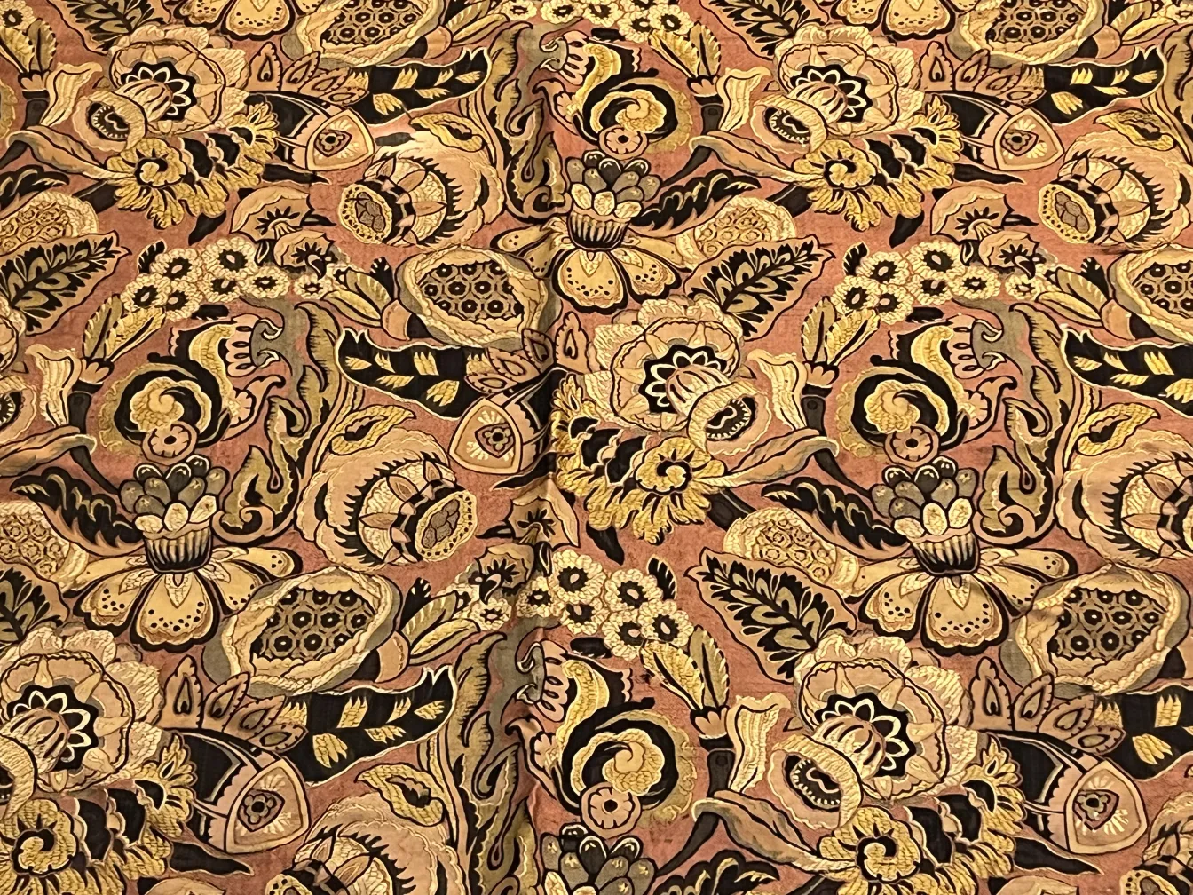 Antique tablecloth with a beautiful floral design in warm tones