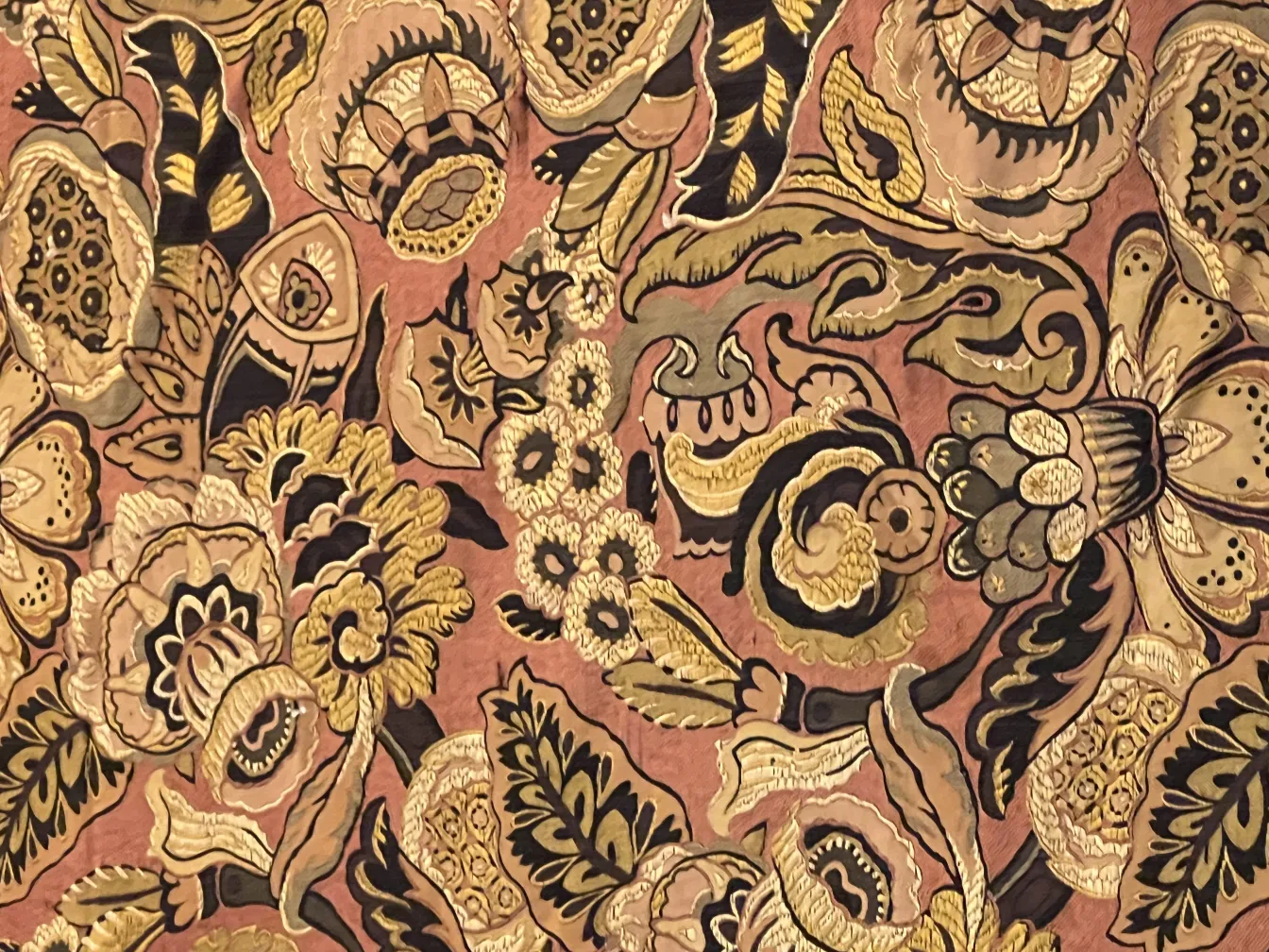 nappe ancienne ornée de motifs floraux en rose et doré