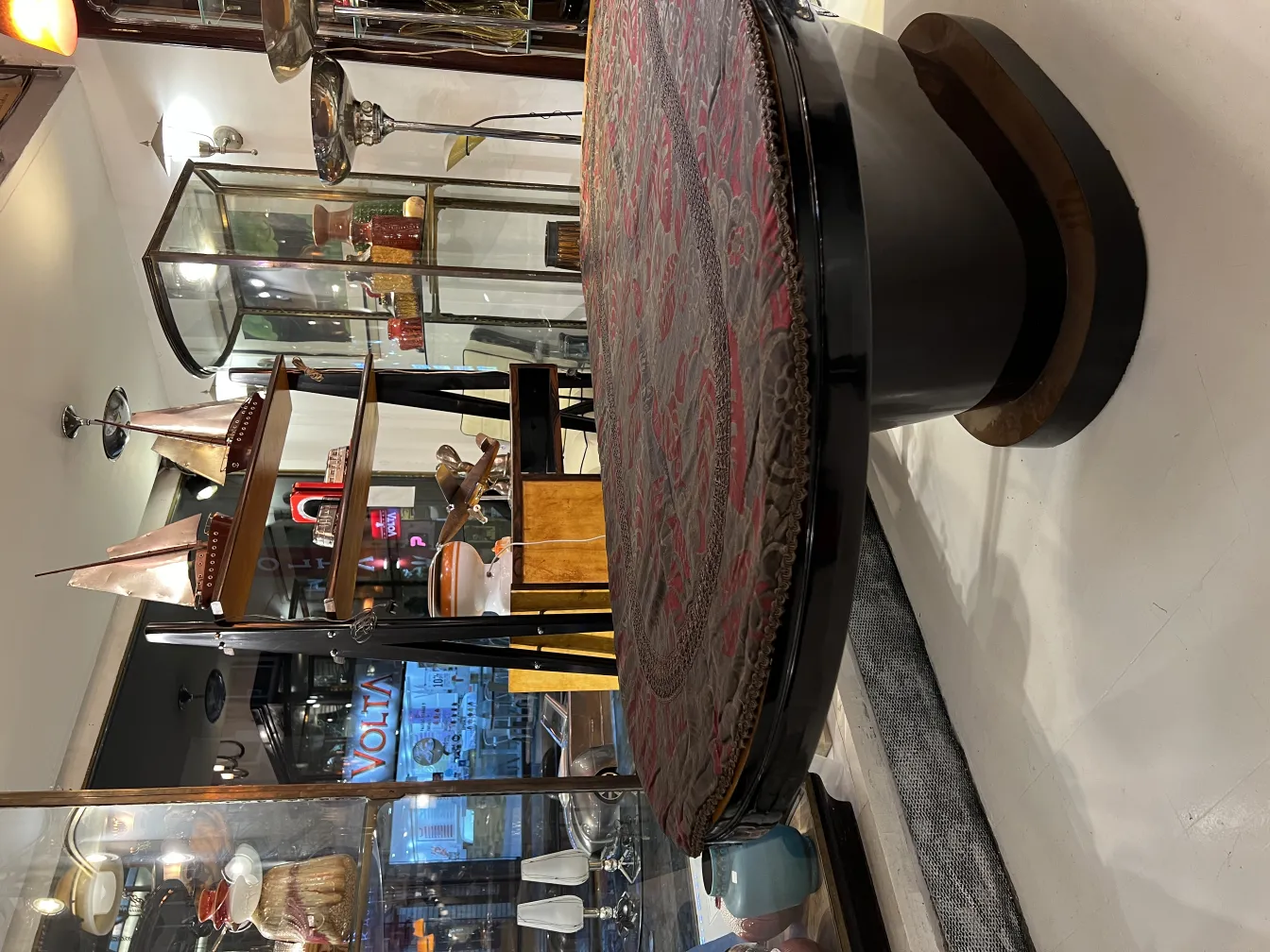 antique tablecloth with decorative pattern on round table