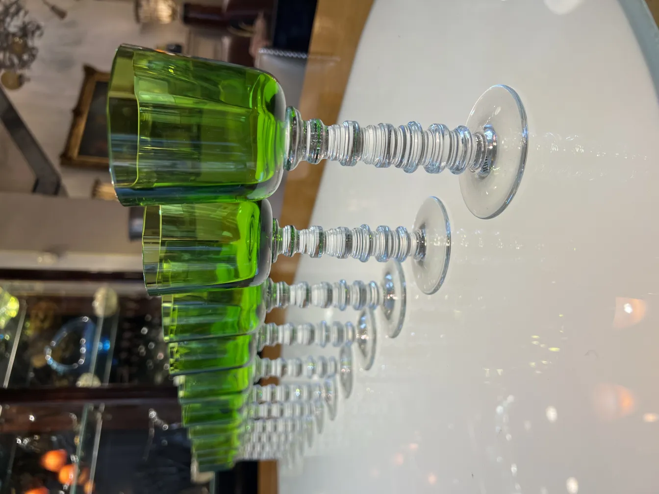 Set of 12 antique glasses querandi in bright green