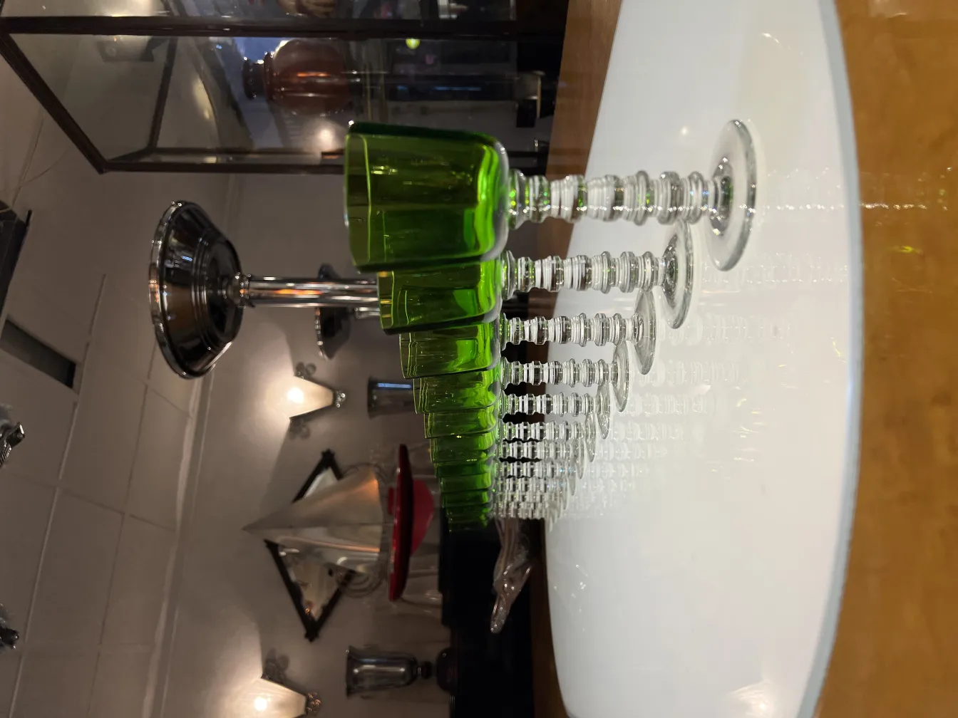 12 querandi glasses antiques in green with decorative bases