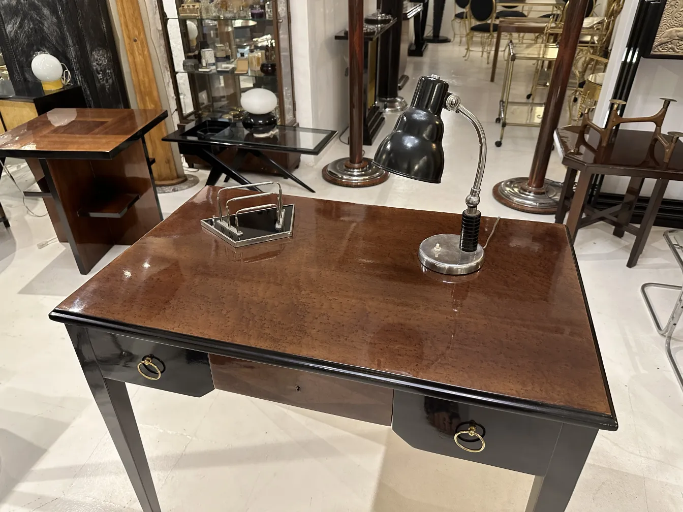 antique card tray wmf with a desk lamp