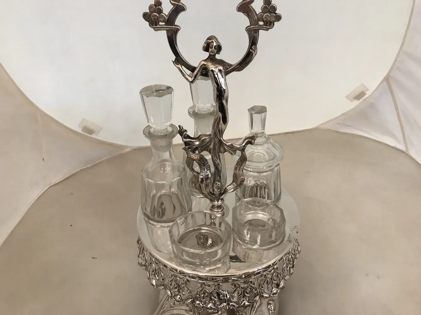 antique salt and pepper shakers with oil and vinegar bottles