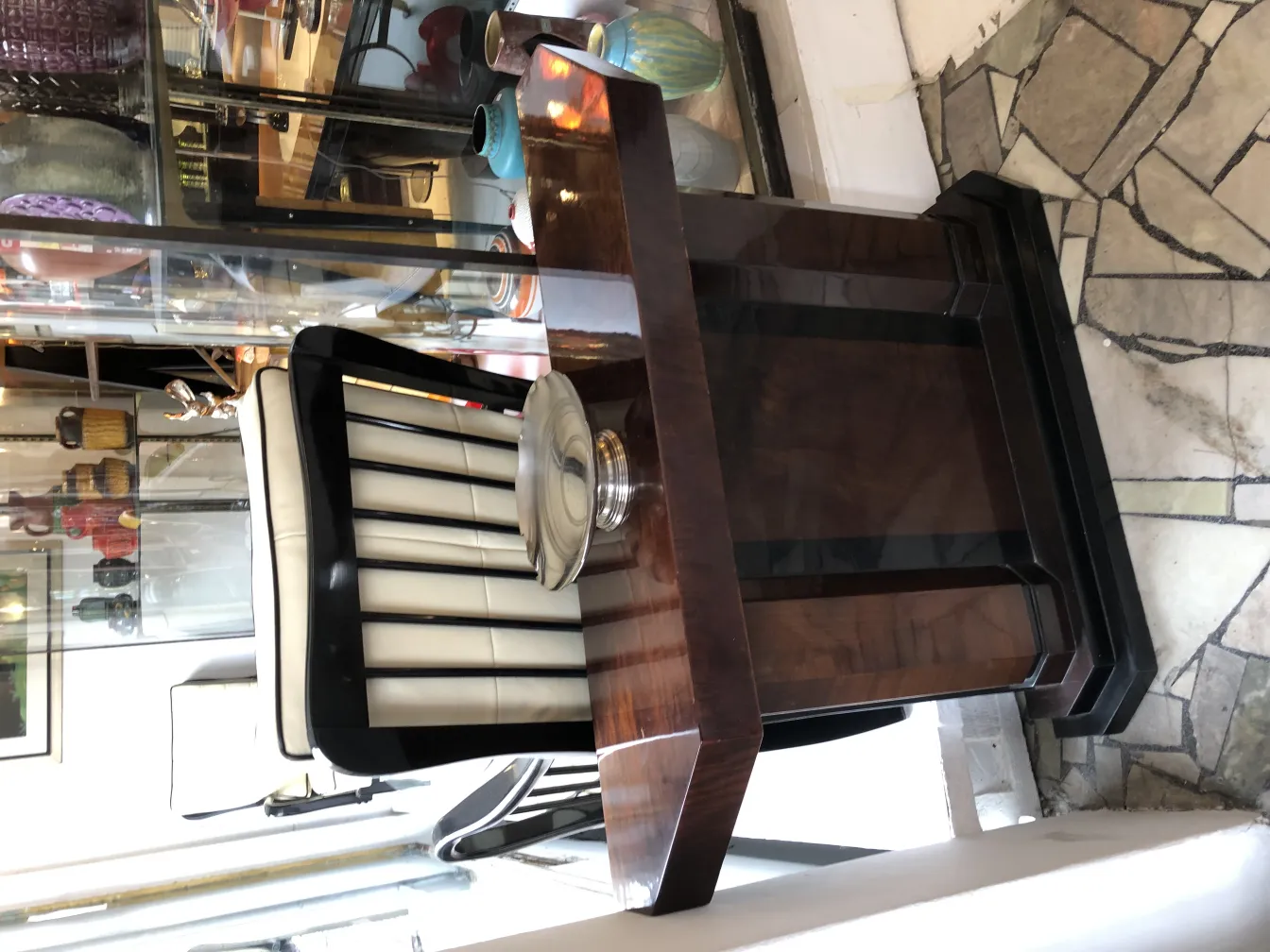 Antique pastry plate displayed in a stylish setting.