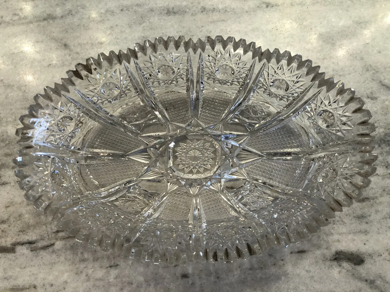 antique crystal centerpiece with intricate and shiny design