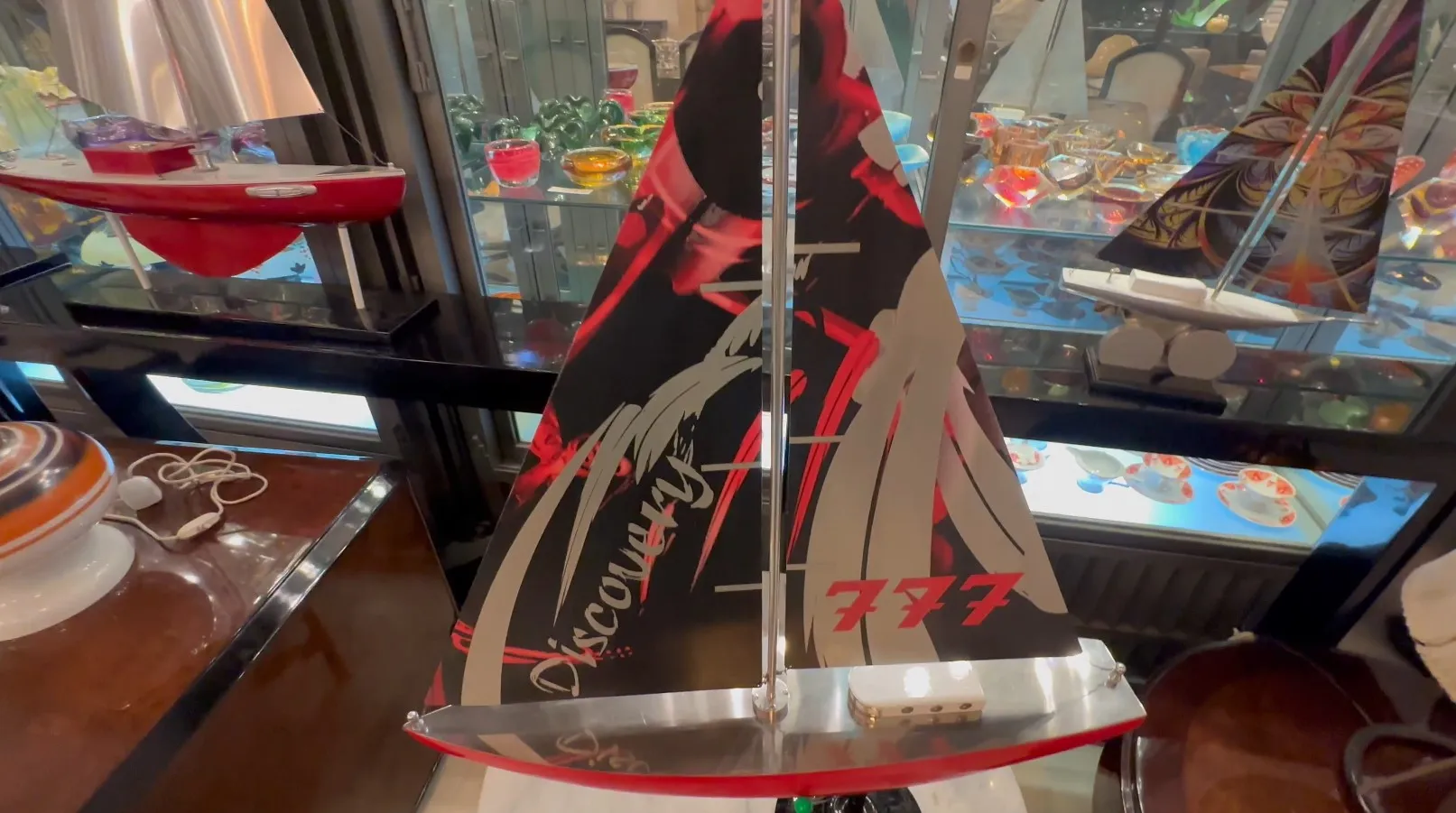 Antique designer's ship by Marcelo Peña with distinctive bright color details.