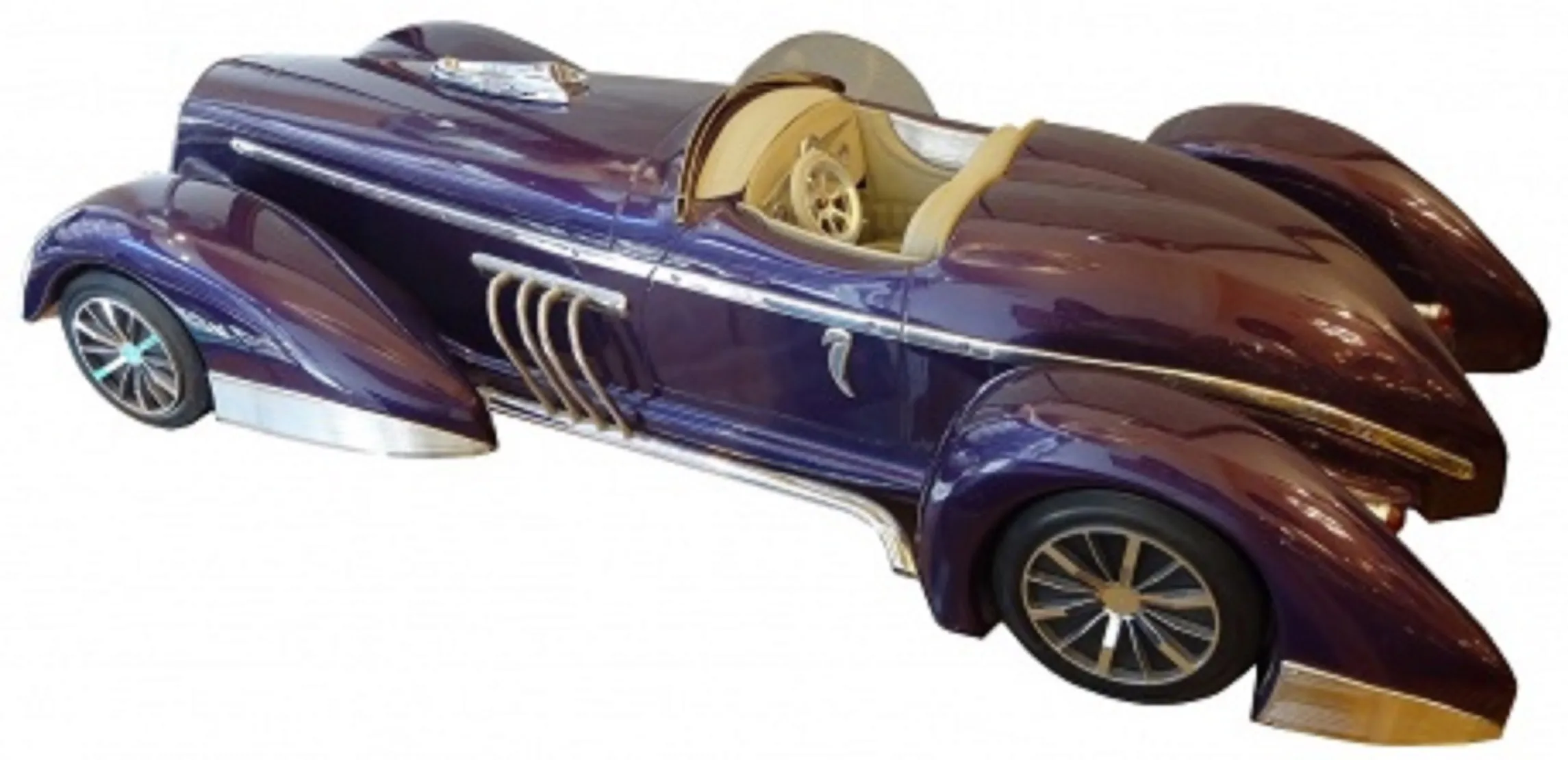 设计师Marcelo Peña的古董汽车，亮丽的紫色外观。