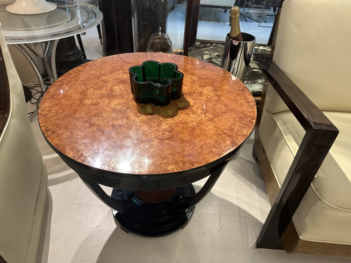 antique green centerpiece on a round table
