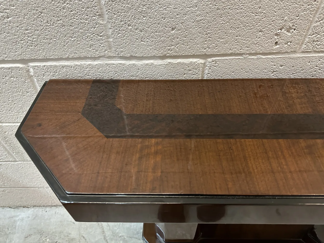 top view of two antique decorative consoles