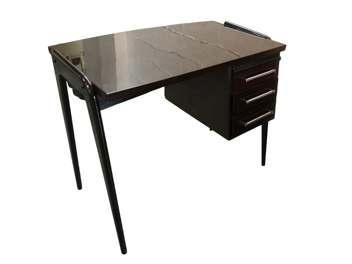 antique desk with a smooth surface and three drawers