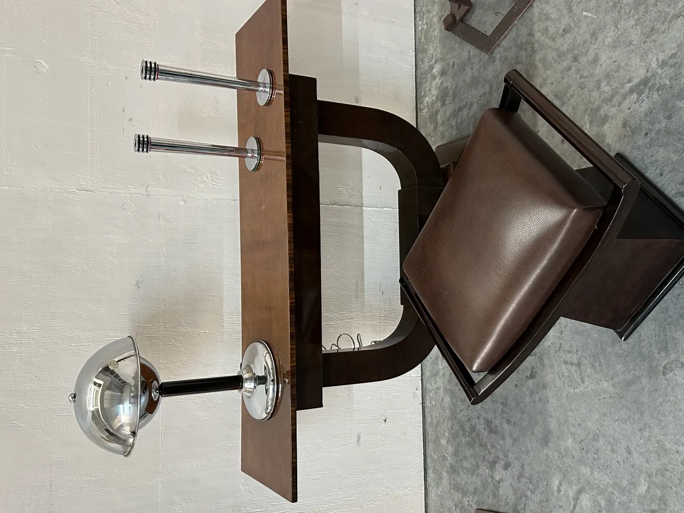 antique table lamp with shiny appearance and black base, ideal for desk use.