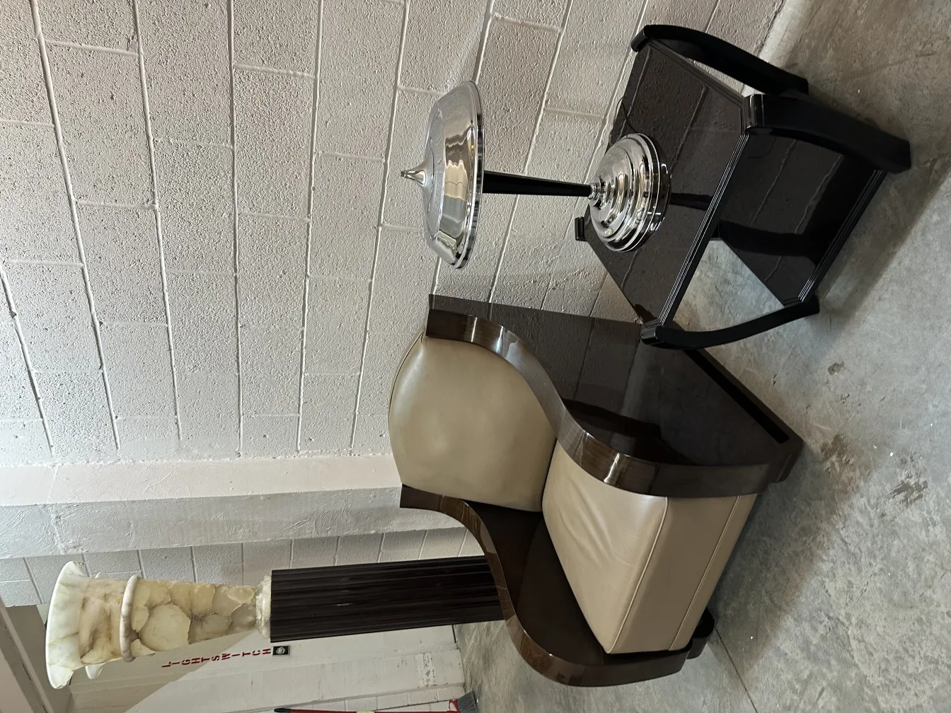 shiny antique table lamp on a modern table