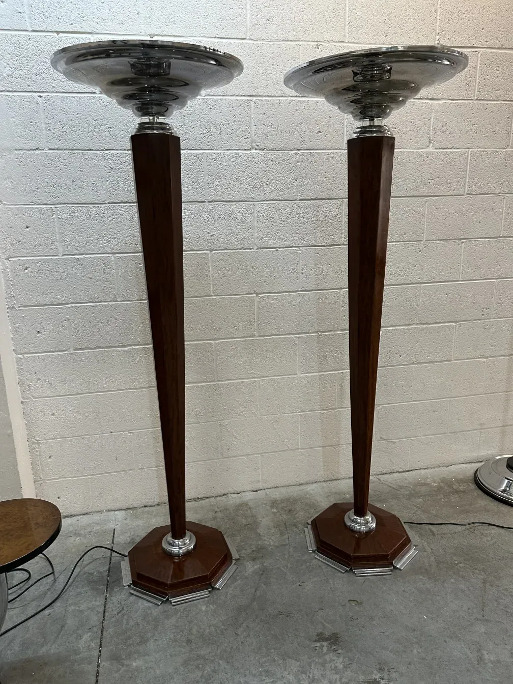 two antique floor lamps with octagonal bases