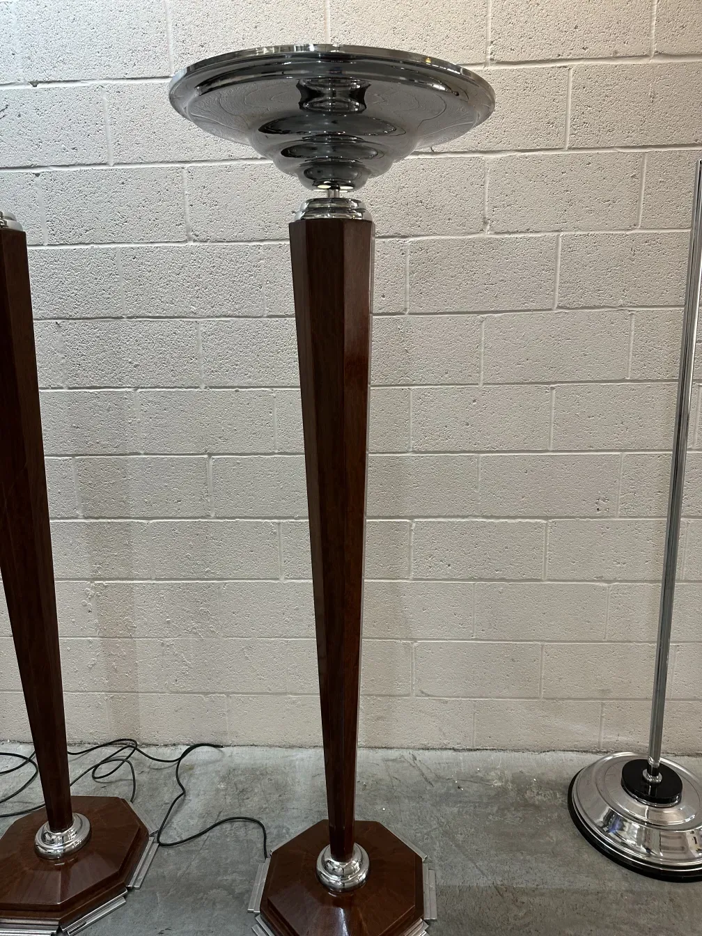 two antique floor lamps with colored bases