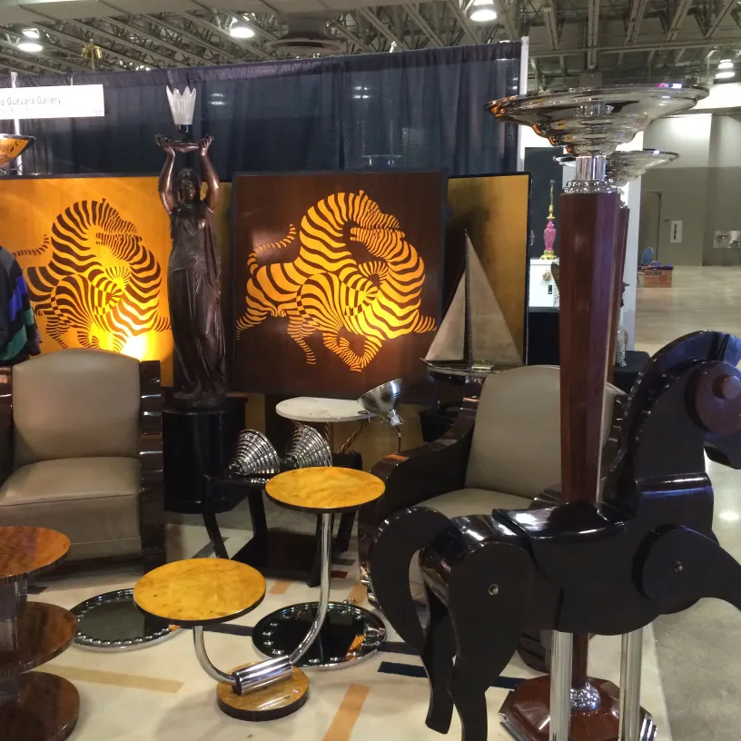 two antique floor lamps with vintage decor in the background