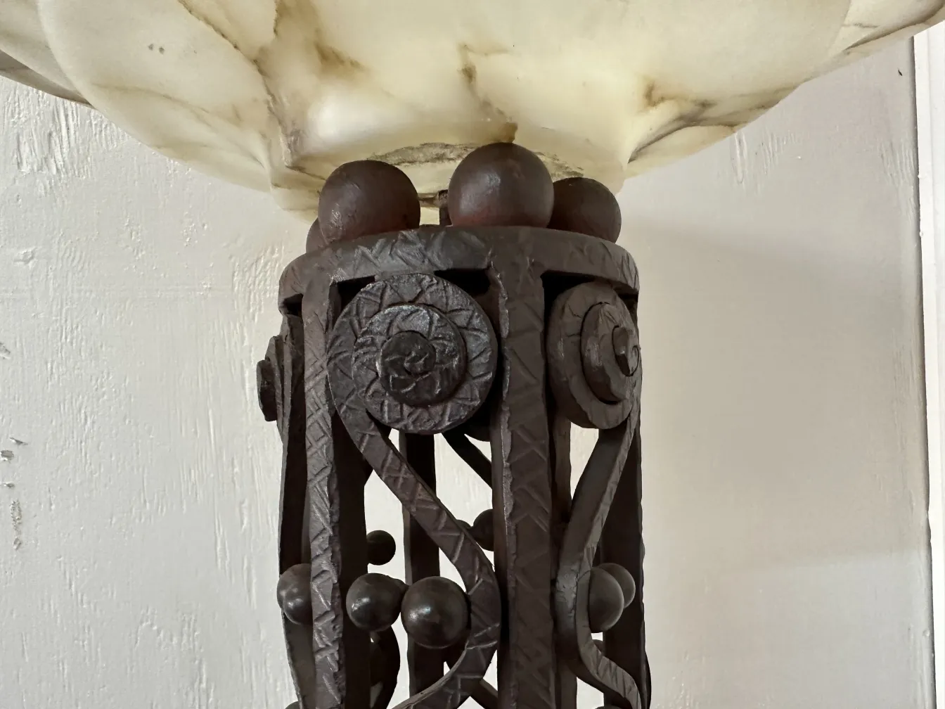 antique floor lamp with decorative iron design