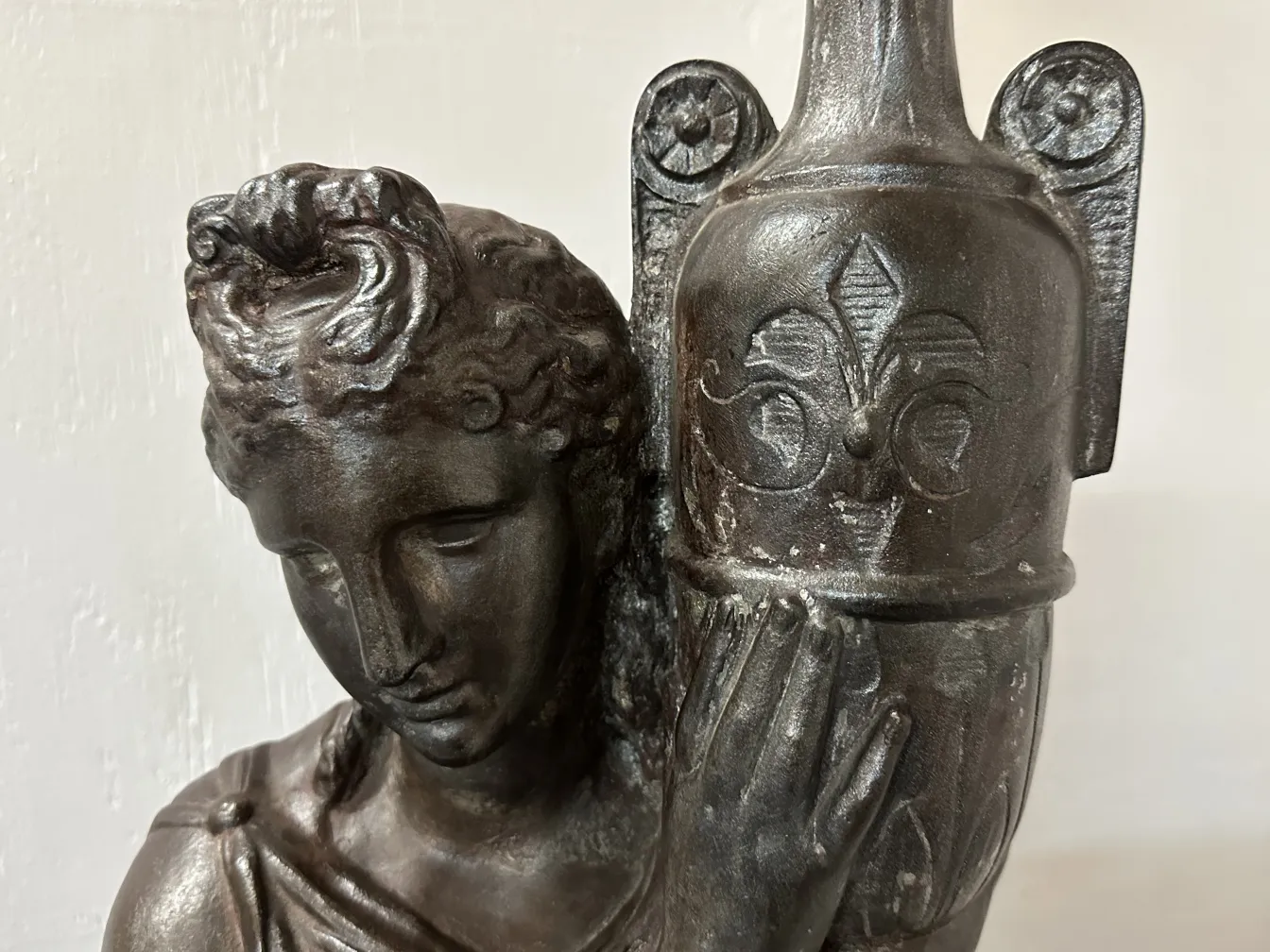 Antique floor lamp with decorative figure, val d'osne.