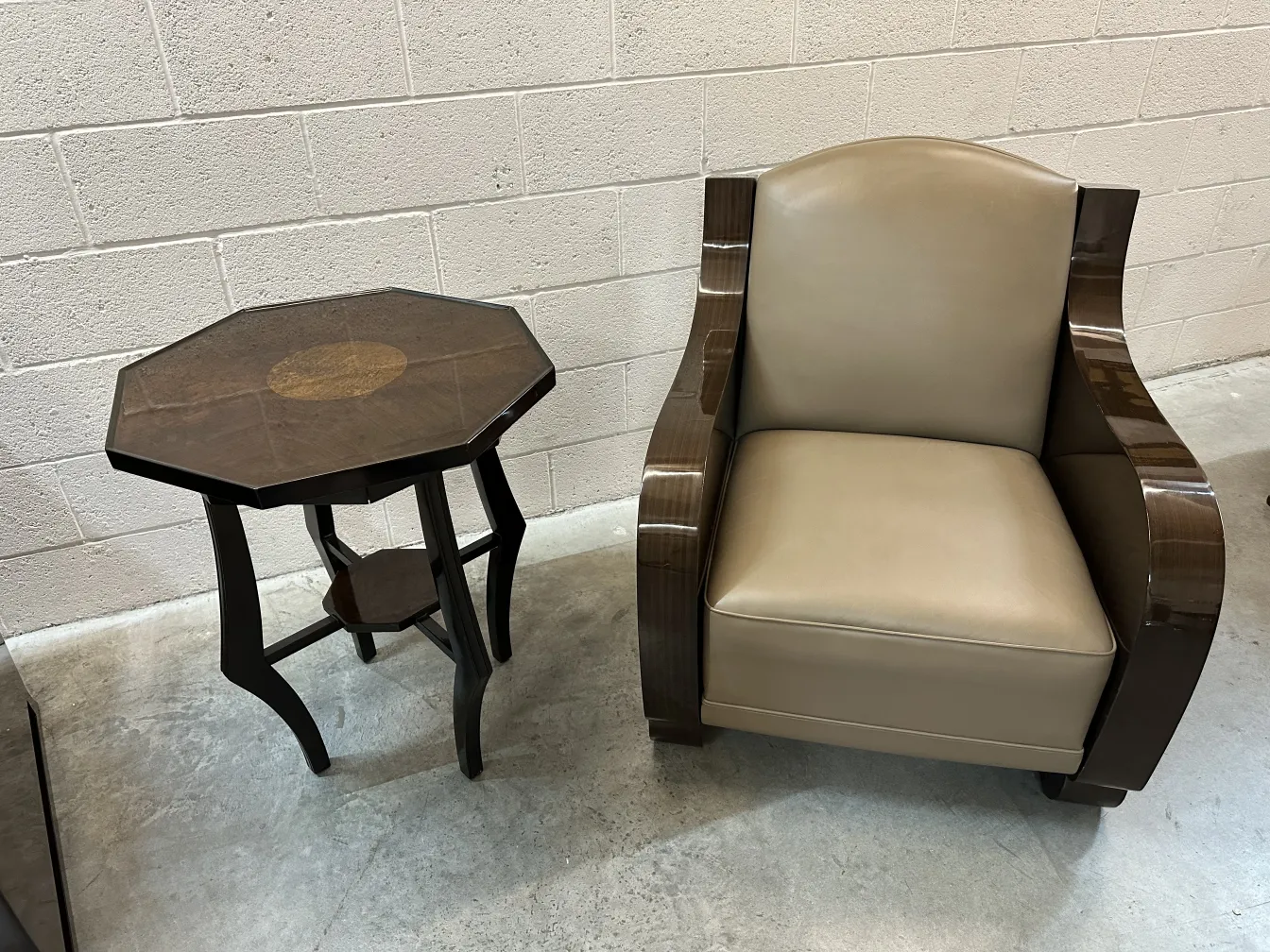 antique octagonal table beside a chair