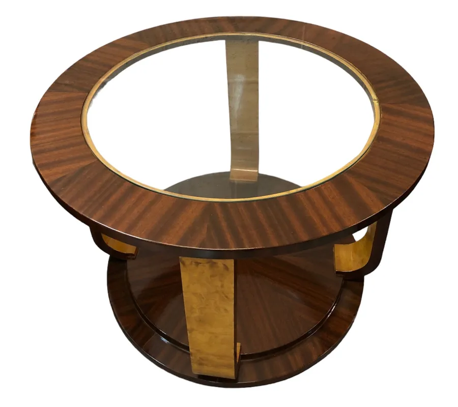 Deux petites tables anciennes de forme ronde avec vitre