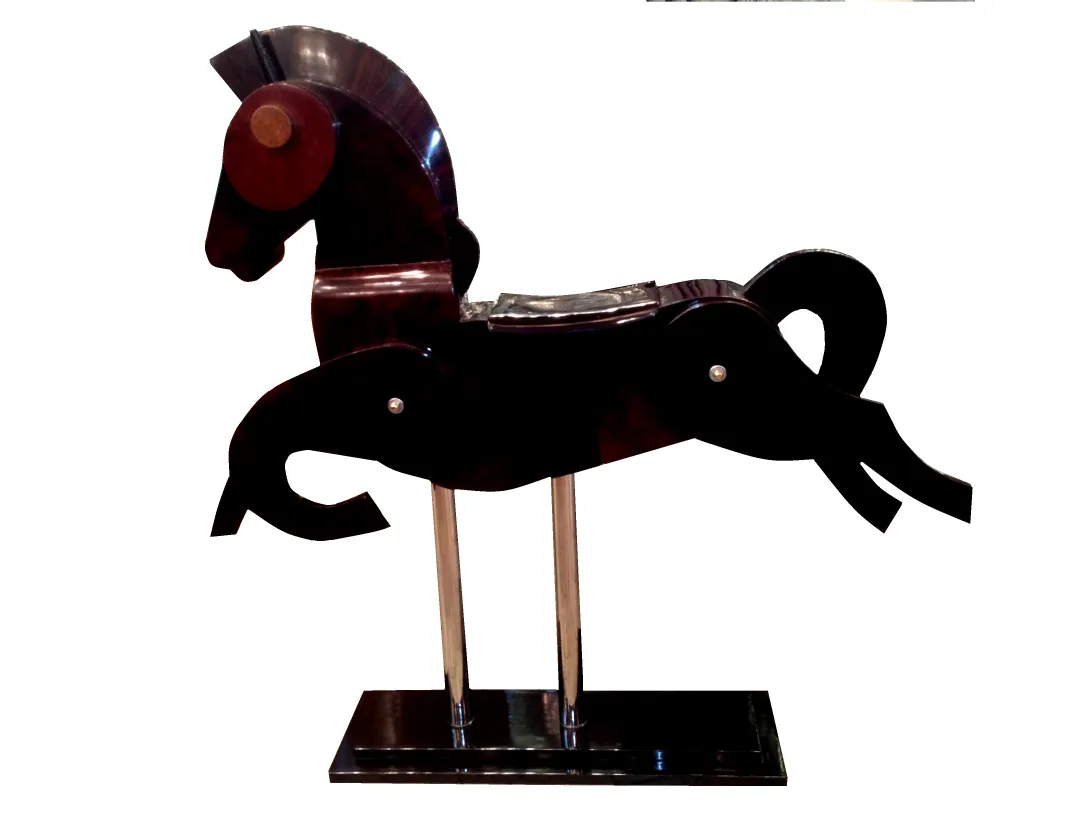 antique sculpture of 2 horses in a dynamic pose, shiny base