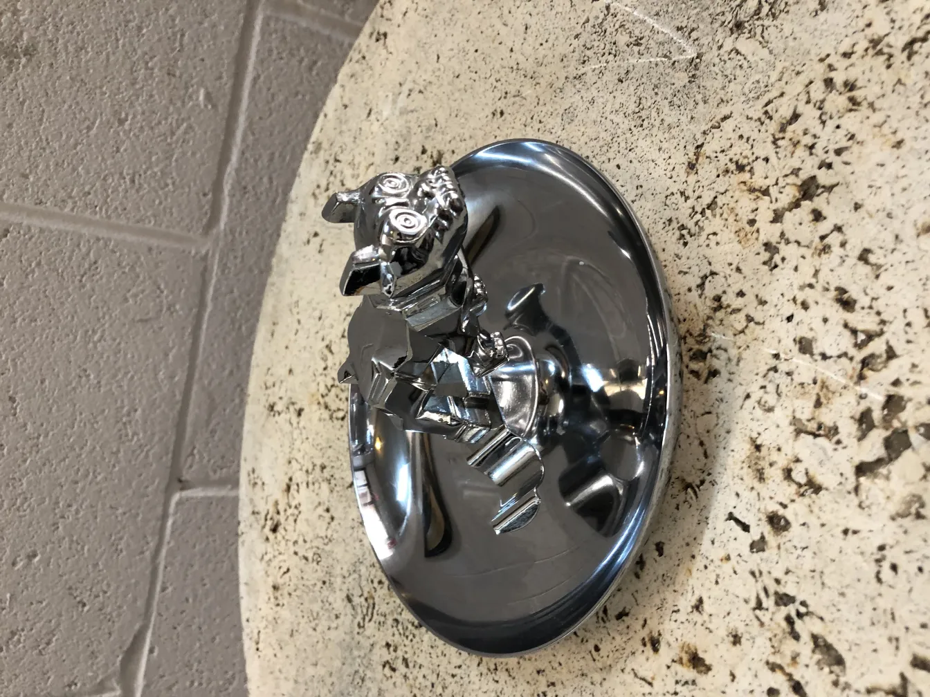 antique silver ashtray with dog figure