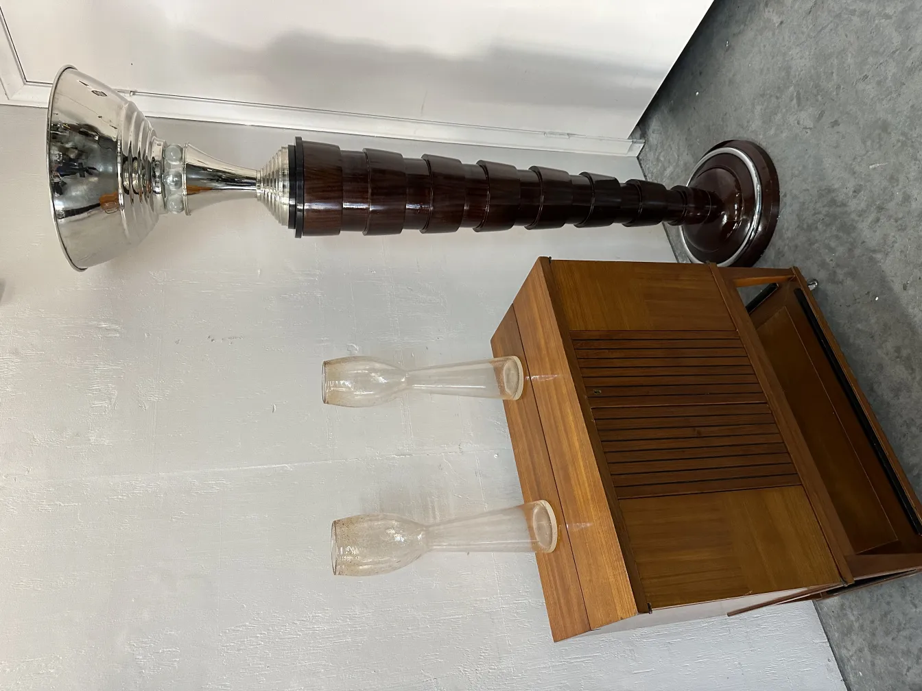 antique bar elegantly designed with glasses beside