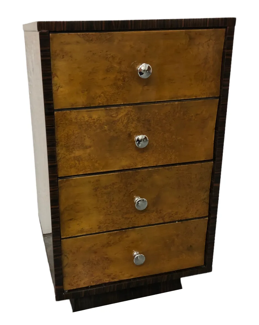 antique cabinet with four decorative gold drawers