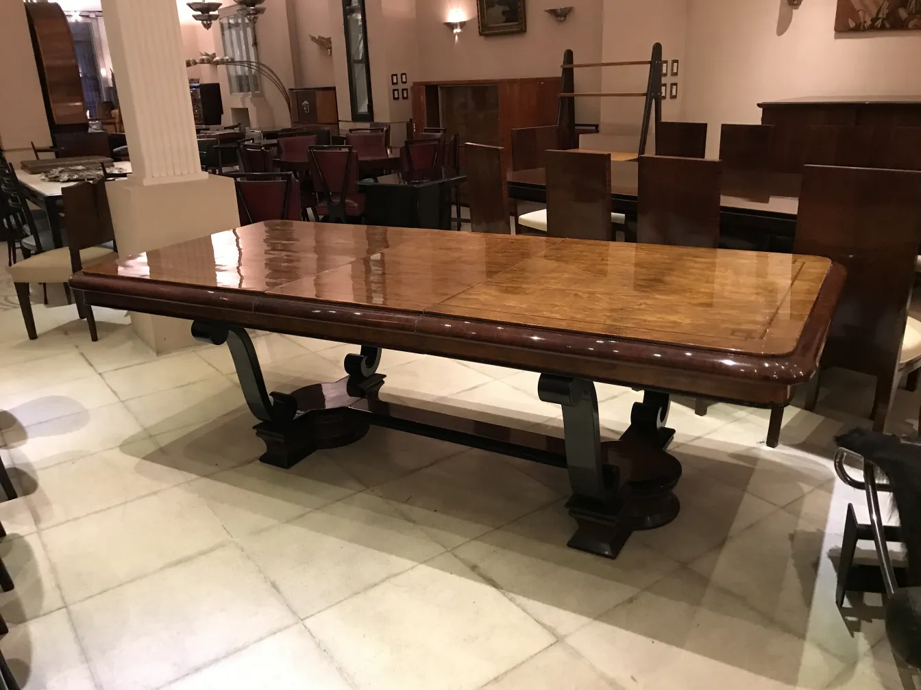 Table à manger antique pour 10 personnes dans un cadre élégant.