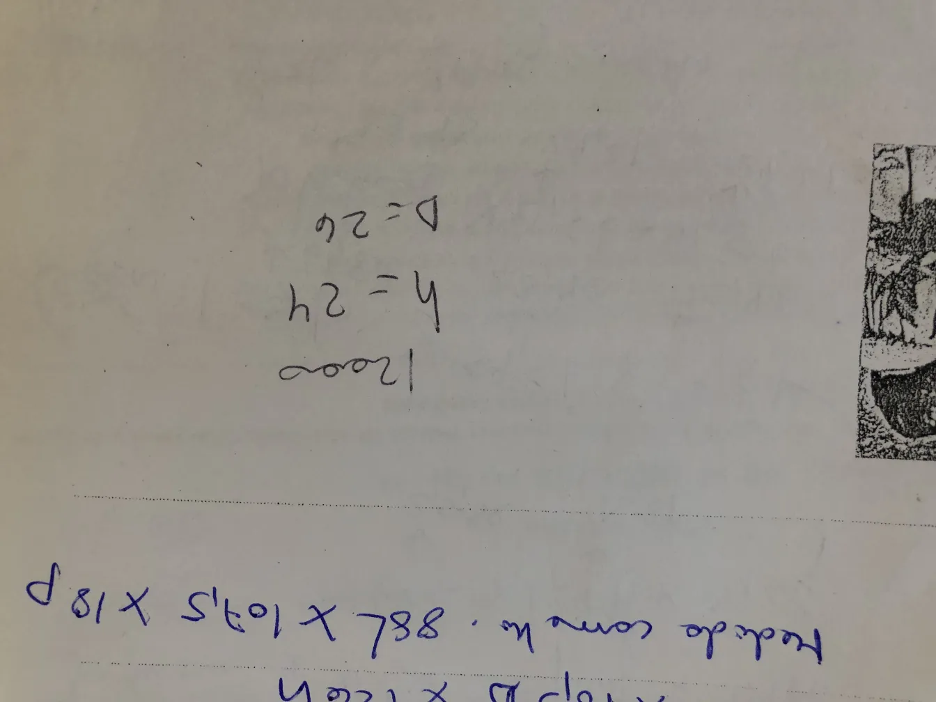 Desenho antigo com notas e caracteres de lhama